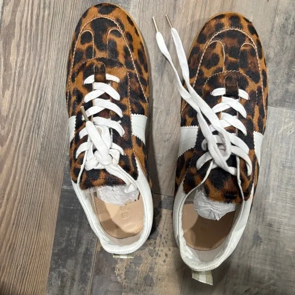 Boden Leopard Print Calf Hair Low Top Sneakers Brown White | Size 42 - Picture 2 of 8